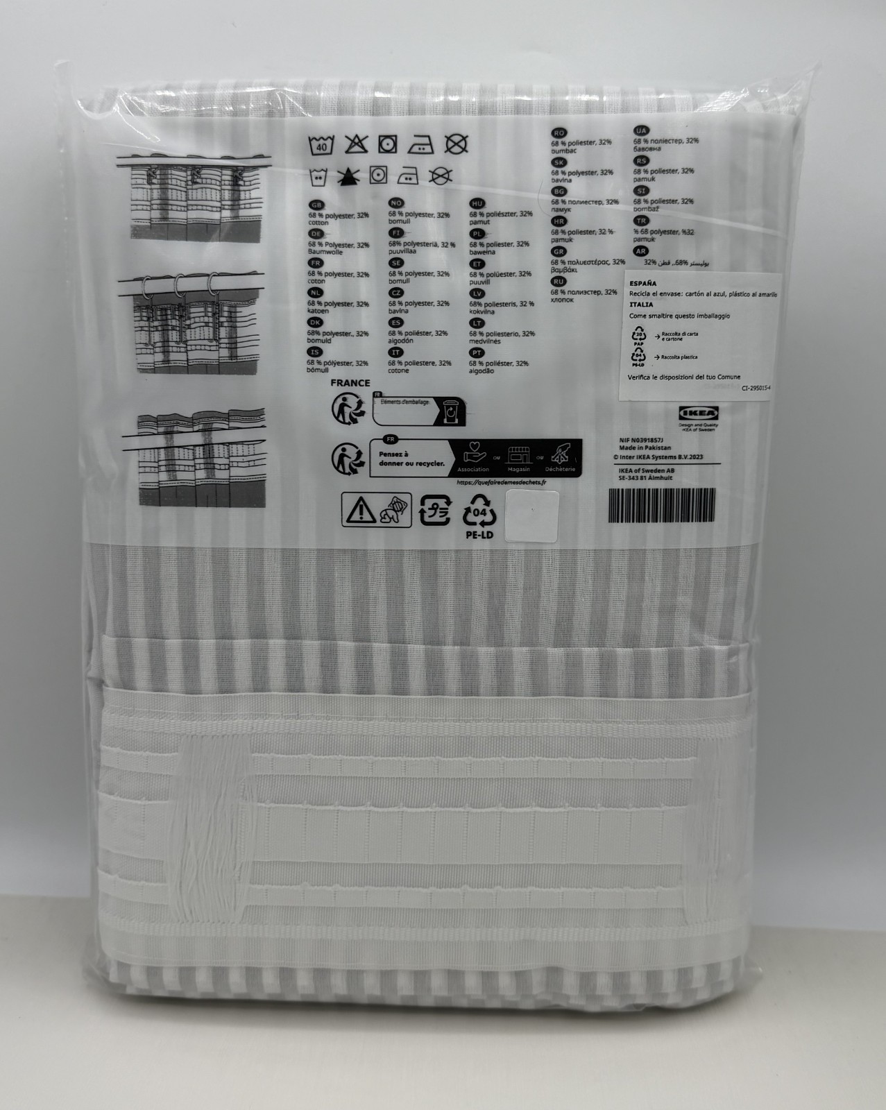 Ikea Bymott 120cm 47″x98″ 2 Panel Drape Curtains Striped Light 004.666.83 NEW