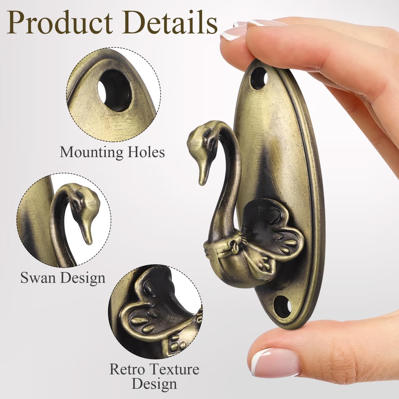 2pcs Swan Hook Curtain Holdbacks: Vintage Swan Wall Hooks Golden Alloy Holdba…