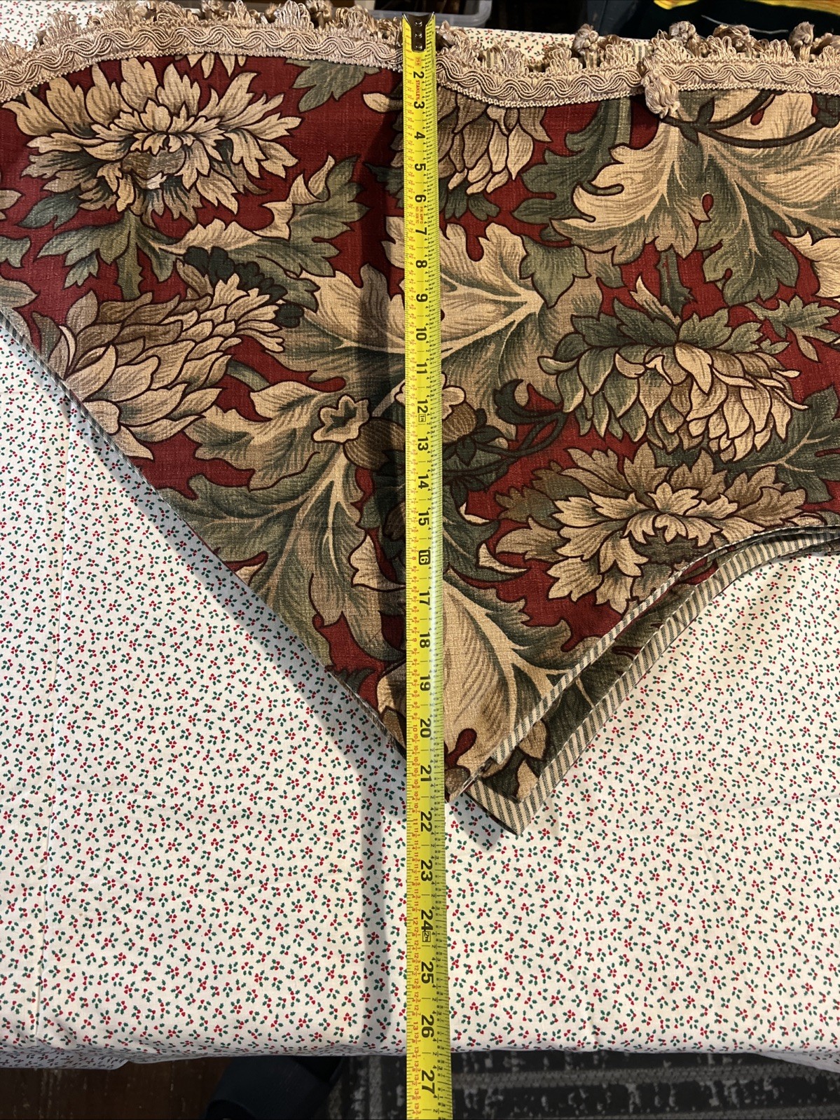 Vintage Custom Scalloped 130” Valances Set of 4 Floral Tapestry Lined w/ Fringe