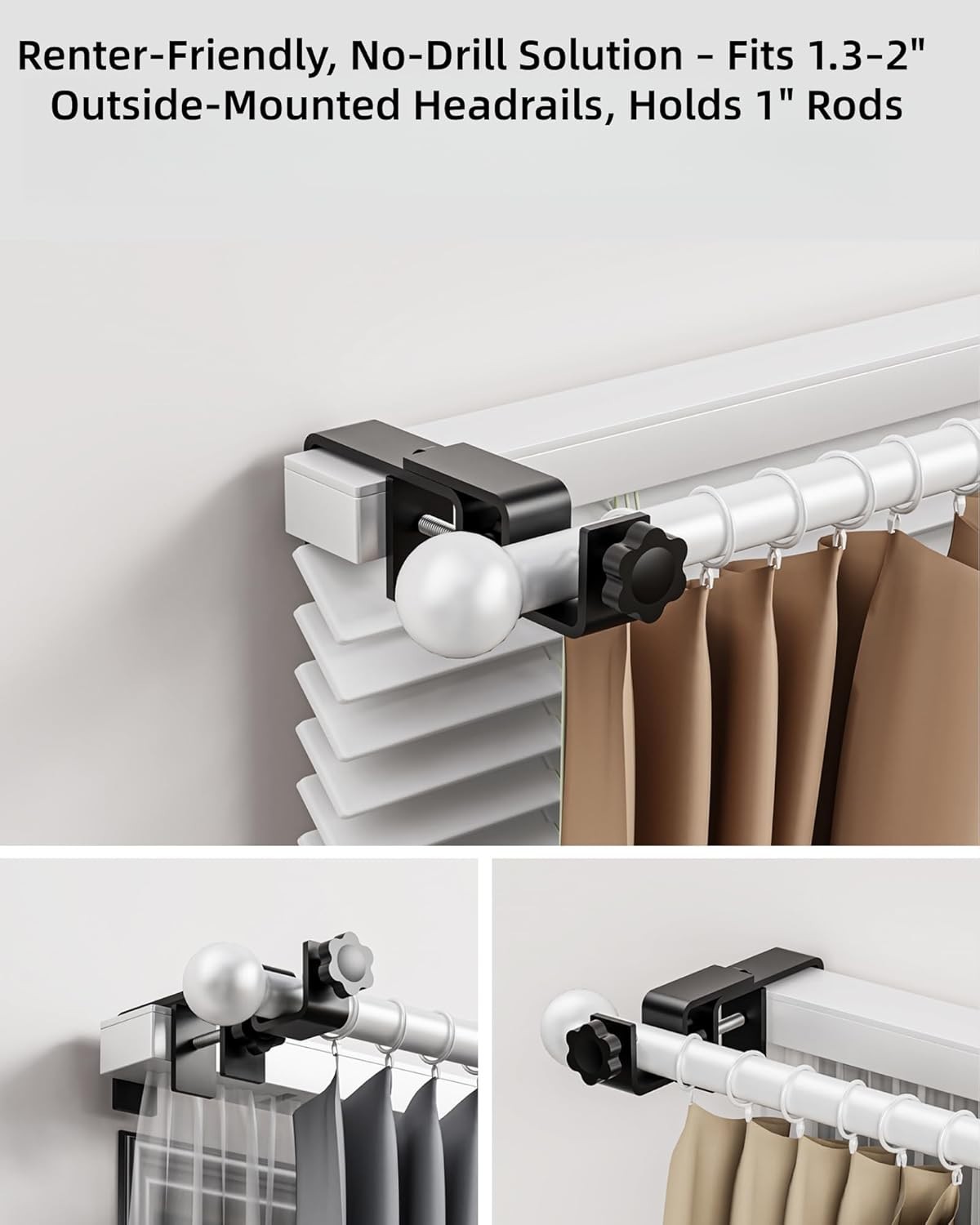 Over-Blinds Curtain Rod Brackets for Outside-Mounted Blinds, Blinds Curtain Rod