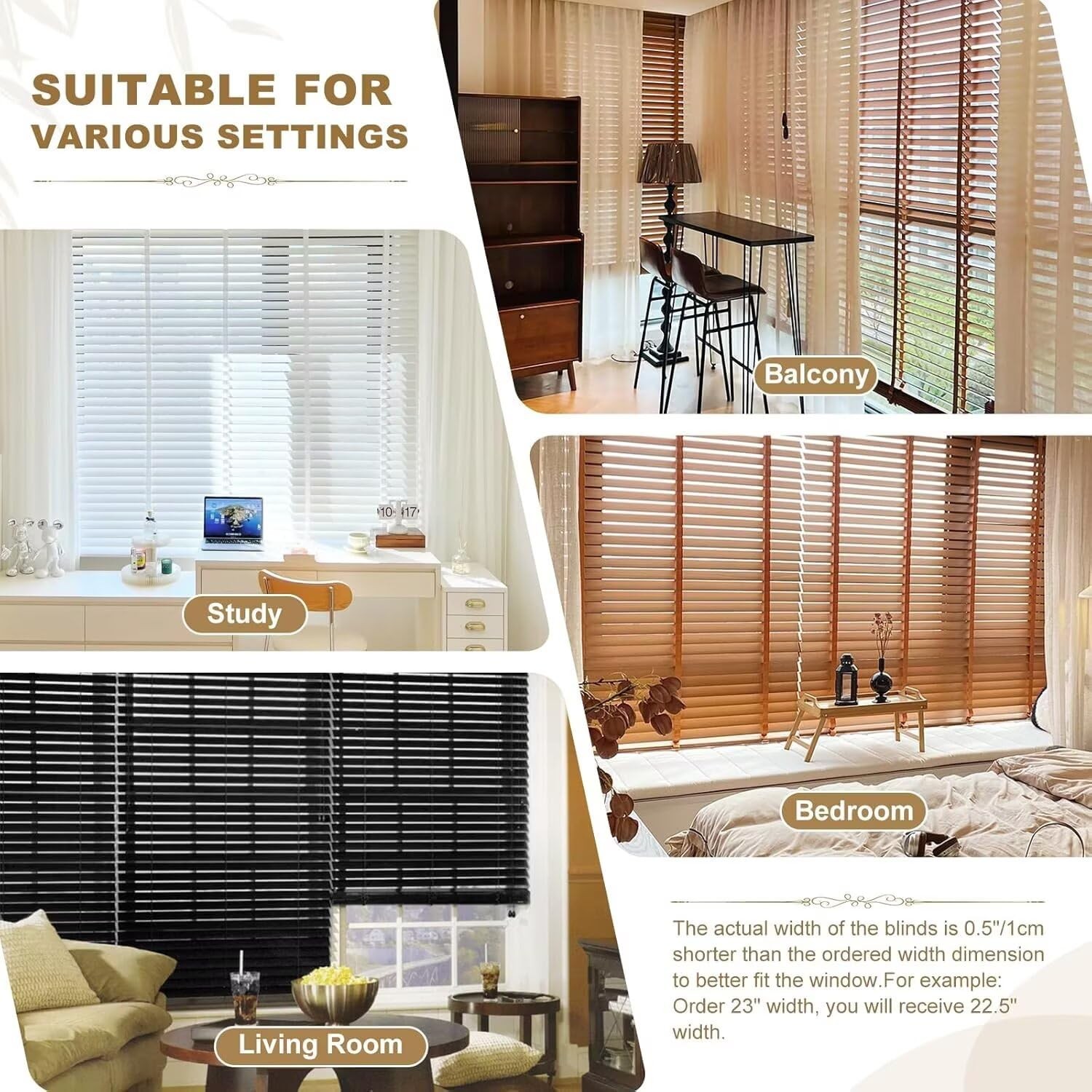 Soulitem 2 Cordless Solid Wood Blinds For Indoor Window21.5 W X 36 H Real