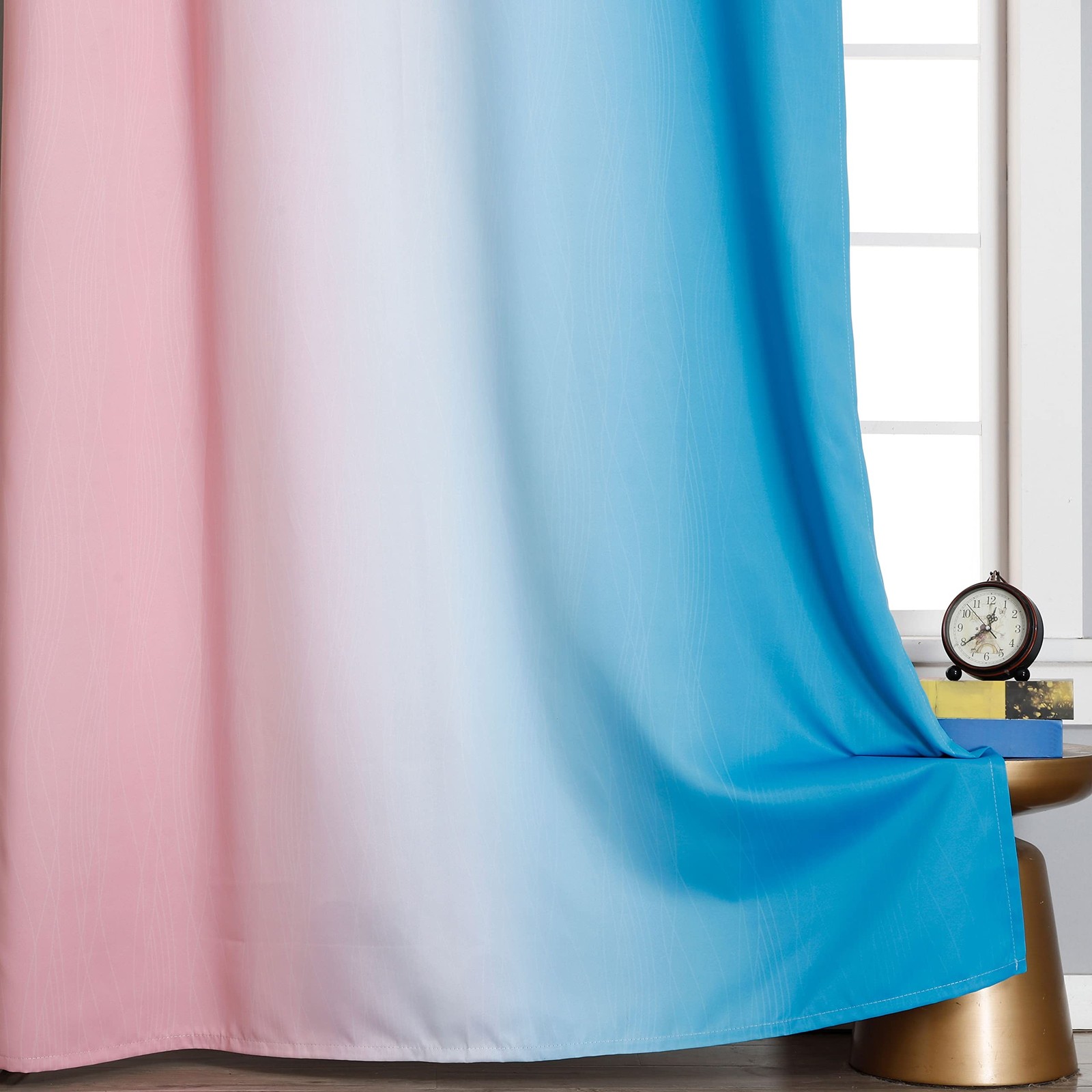 Pink and Blue Blackout Curtains 84 Inches Long,Ombre and Wave Line Pattern Gr…