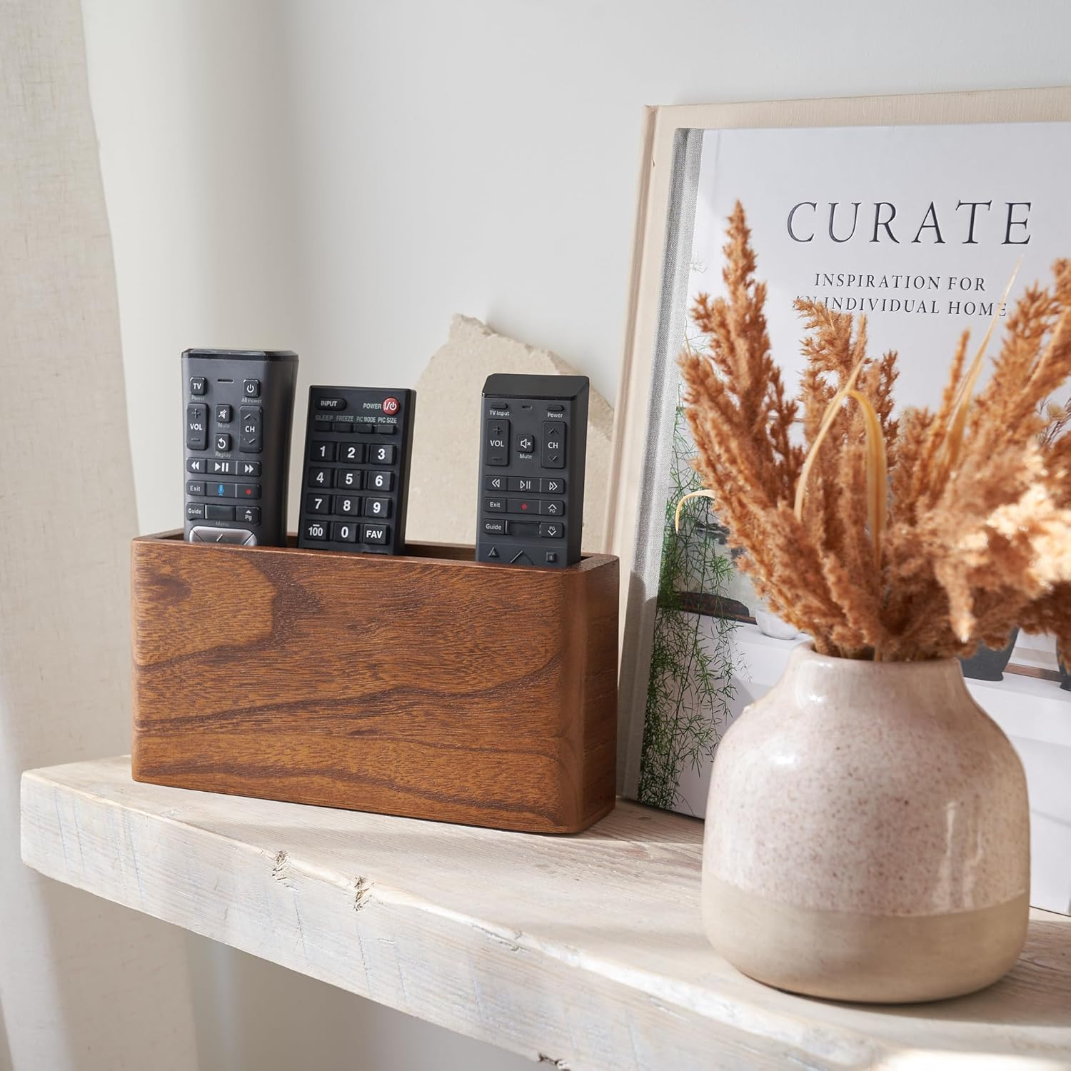KIBAGA Premium Wooden Remote Control Holder – Easy Install Adhesi