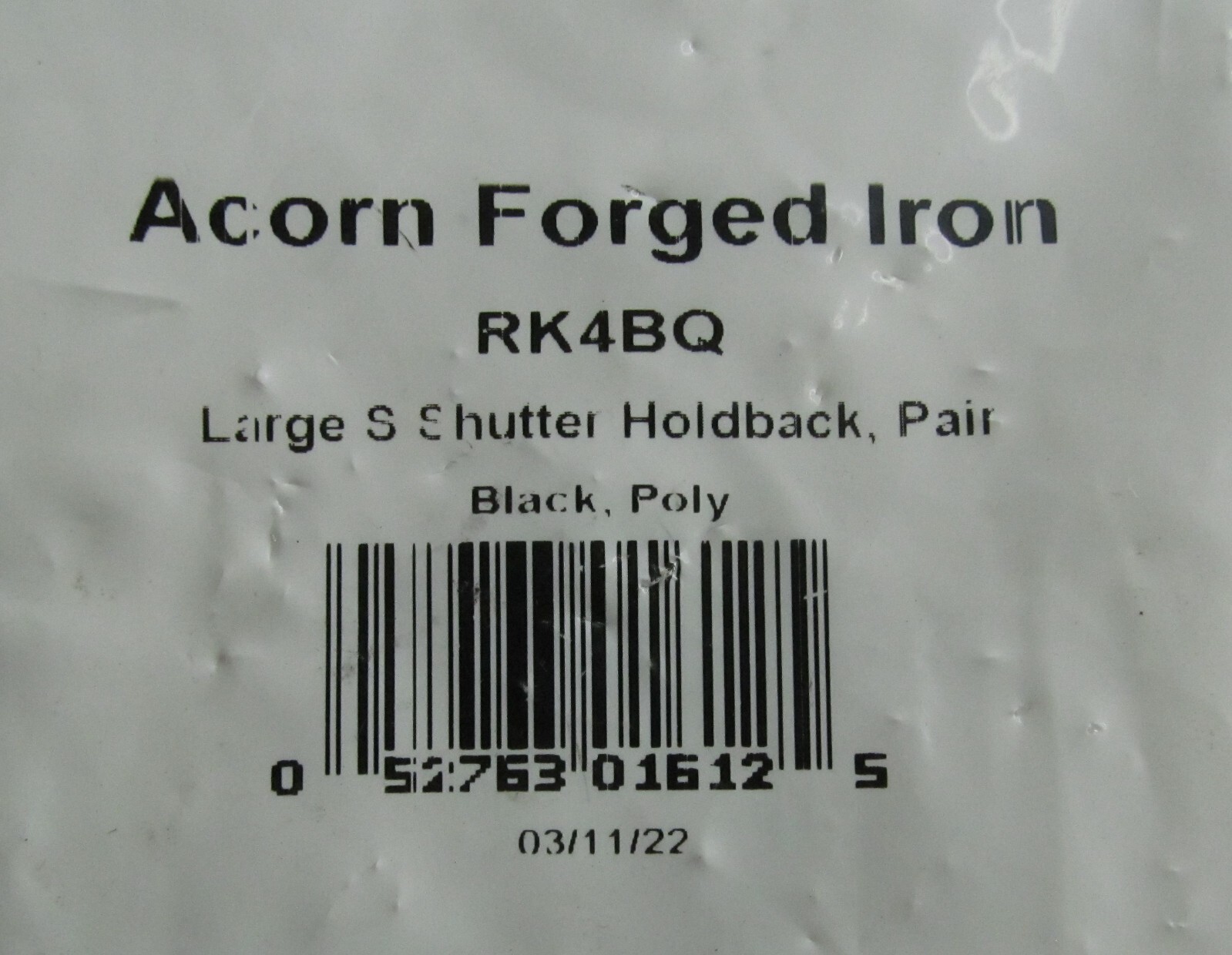 NEW PAIR ACORN RK4BQ BLACK FORGED STEEL LARGE S SHUTTER DOGS/ HOLDBACK 8-1/4″