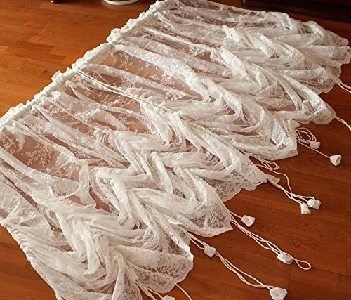Lace Balloon Curtain White Adjustable Tie-Up Curtain Shade, Embroidered Semi …