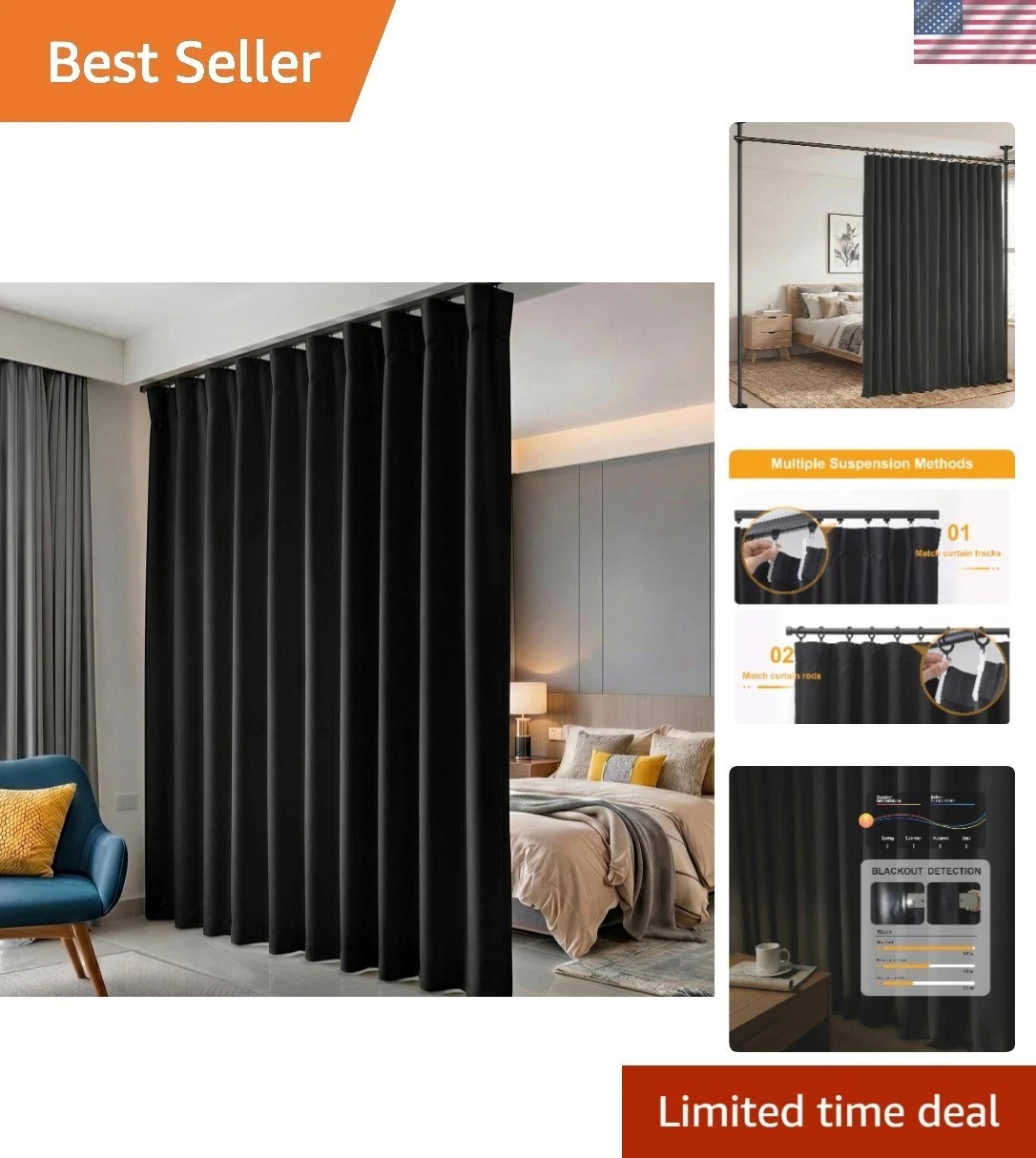 Noise Reducing Blackout Curtain Panel 100″ x 96″ – Perfect for Home or Office
