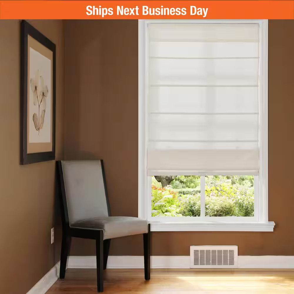 Ivory Cordless Light Filtering Fabric Roman Shade 23 In. W X 64 In. L