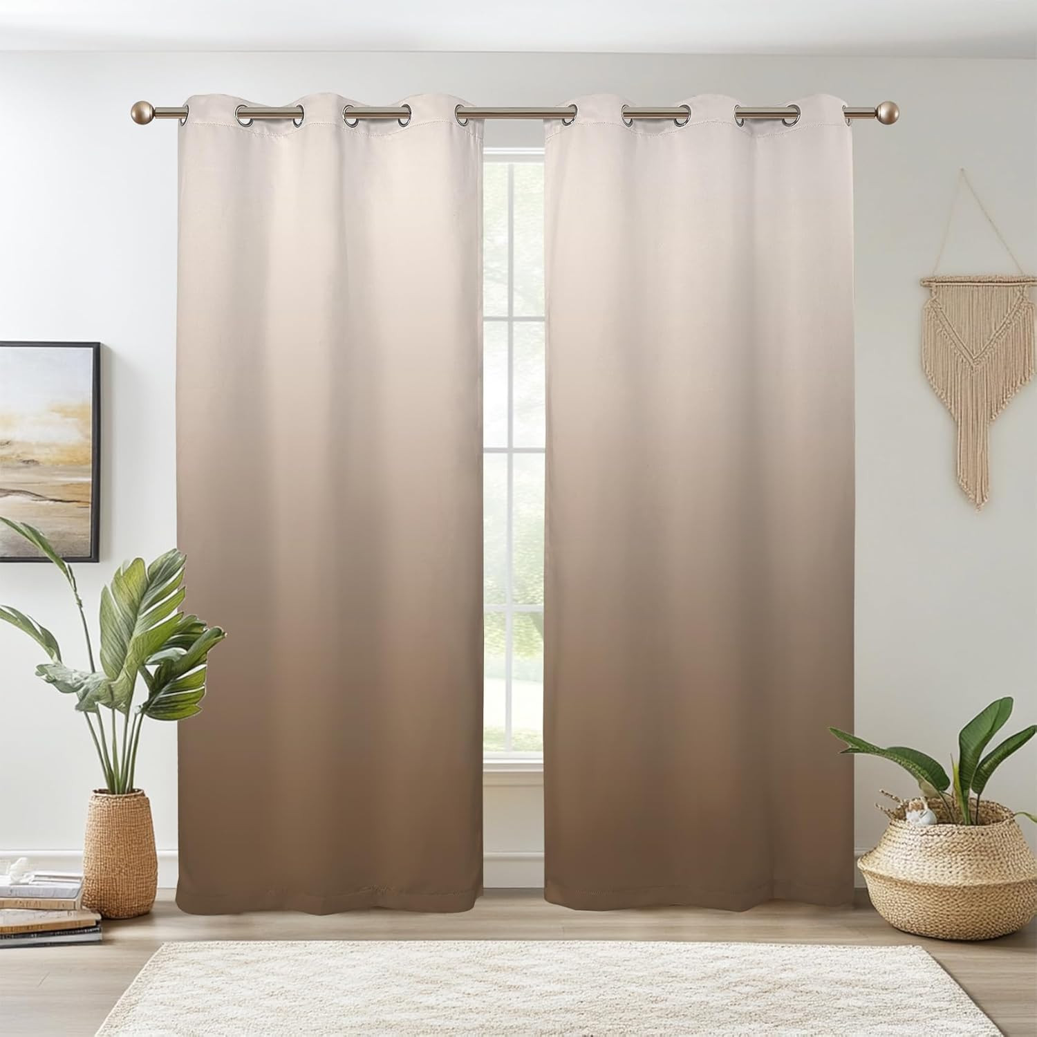Brown Ombre Blackout Curtains – Thermal Insulated Grommet Drapes (2 Panels)