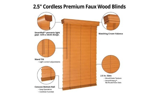 H D Chestnut Cordless Room Darkening 2.5 in. Premium Faux Wood 27 in. W x 72 in.