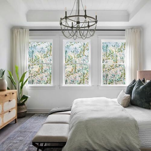 Window Privacy Film Window Film 3D No Glue Glass 17.5 Inch x 6.5 Feet Foliage