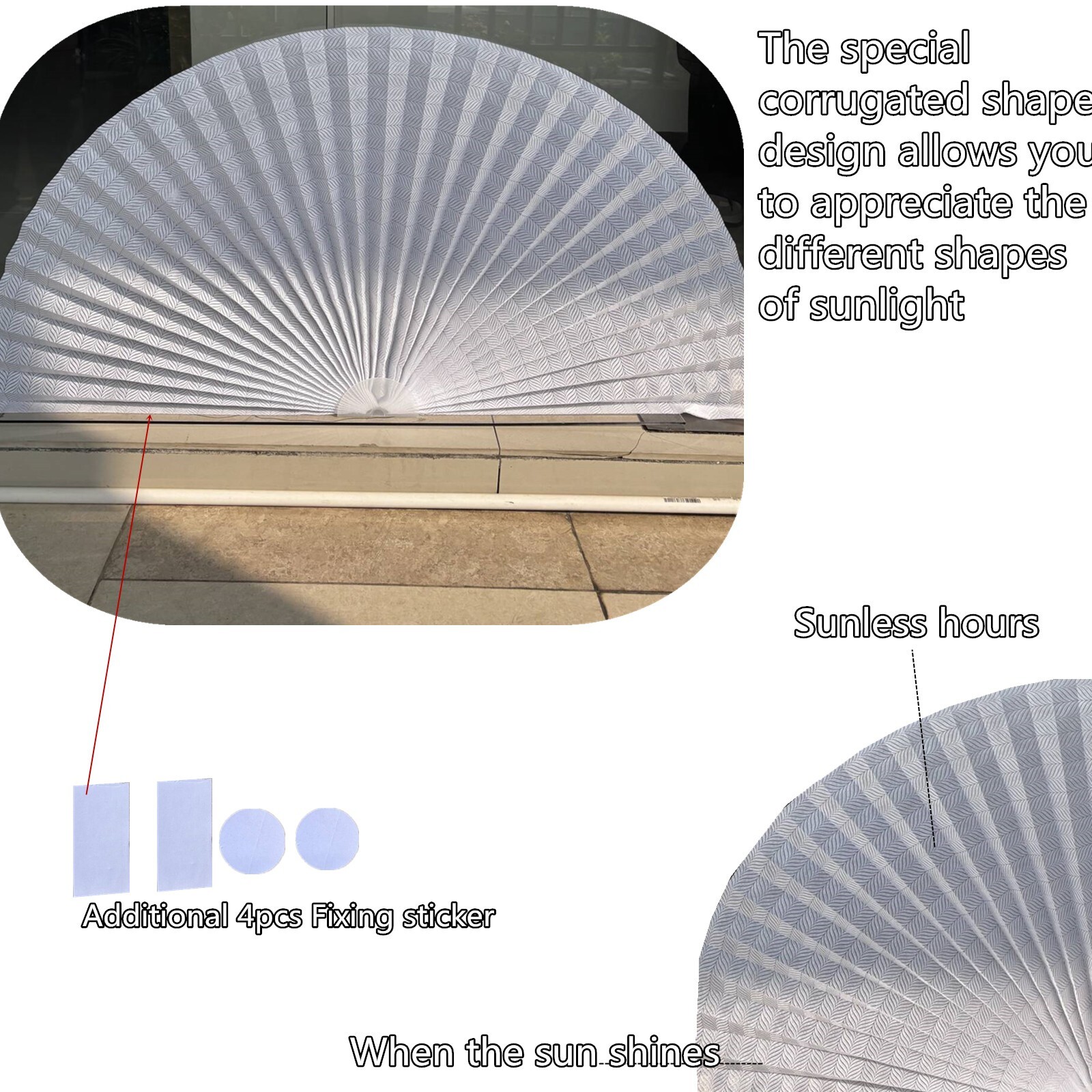 Arch Window Pleated Blinds Non-Woven Self Adhesive Easy to Cut & Install