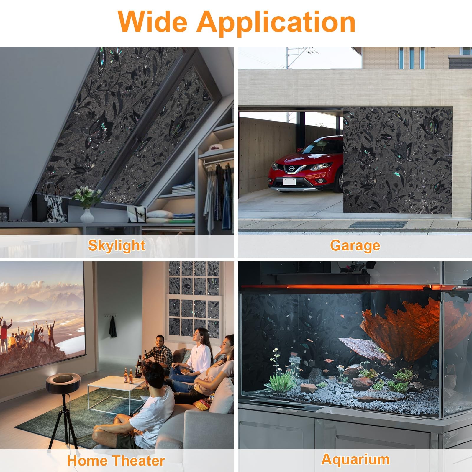 SUNDEF FILM Blackout Window Film, 100% Sun Light 17.5″ x 78.7″, Black-tulip