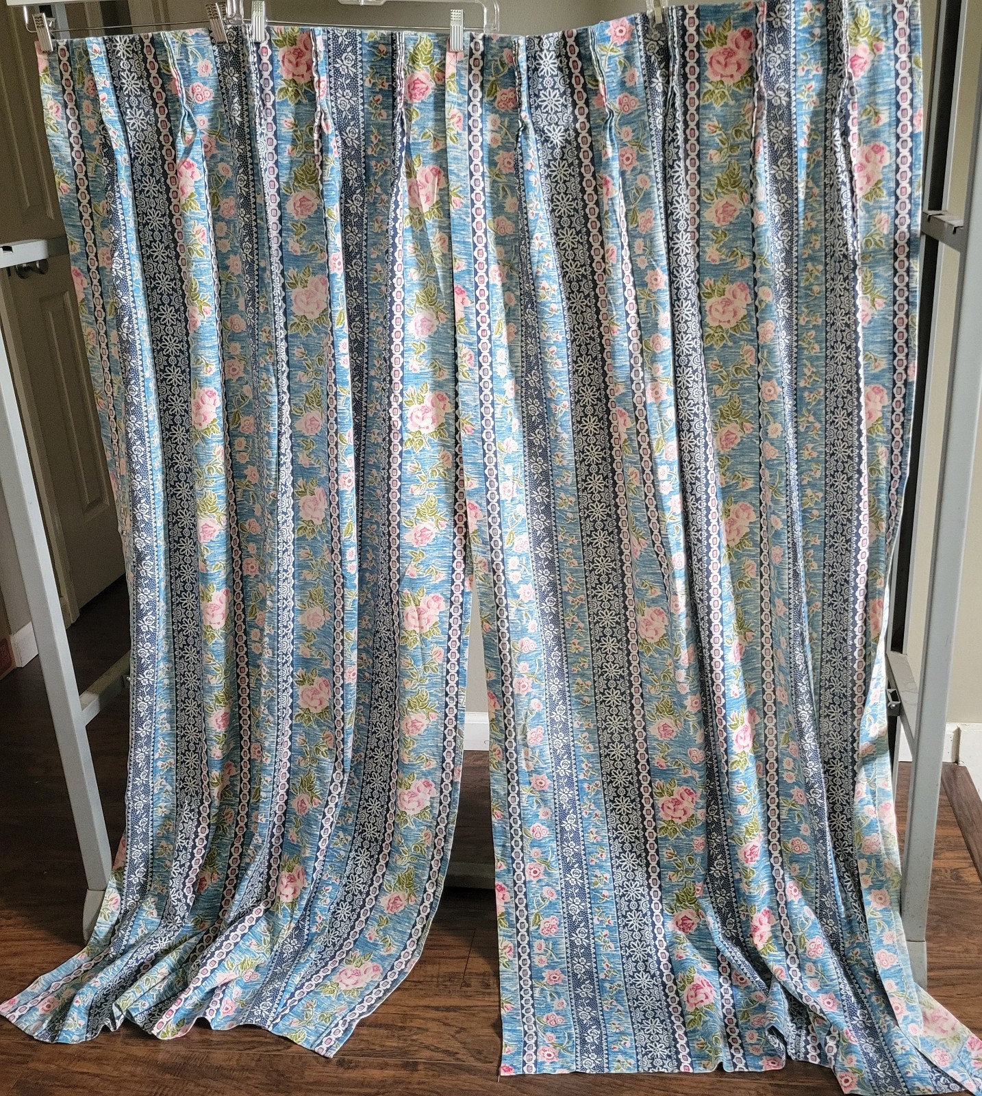 Pinch Pleat Curtain Panel Pair (2) 24×61 Pink Blue Green Shabby Chic Boho