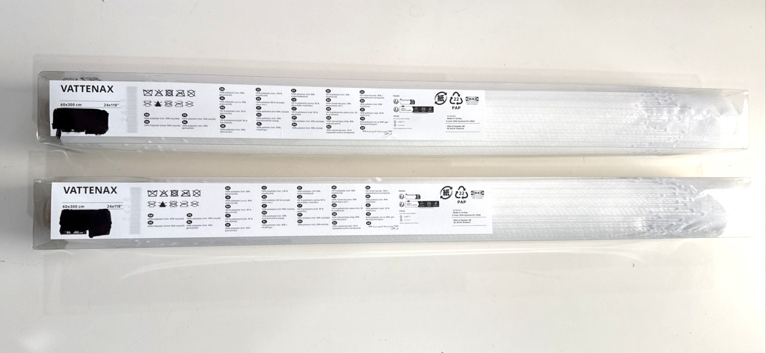 Lot of 2 Ikea VATTENAX Panel Curtain Blind White 24″ x 118″ New 502.993.14