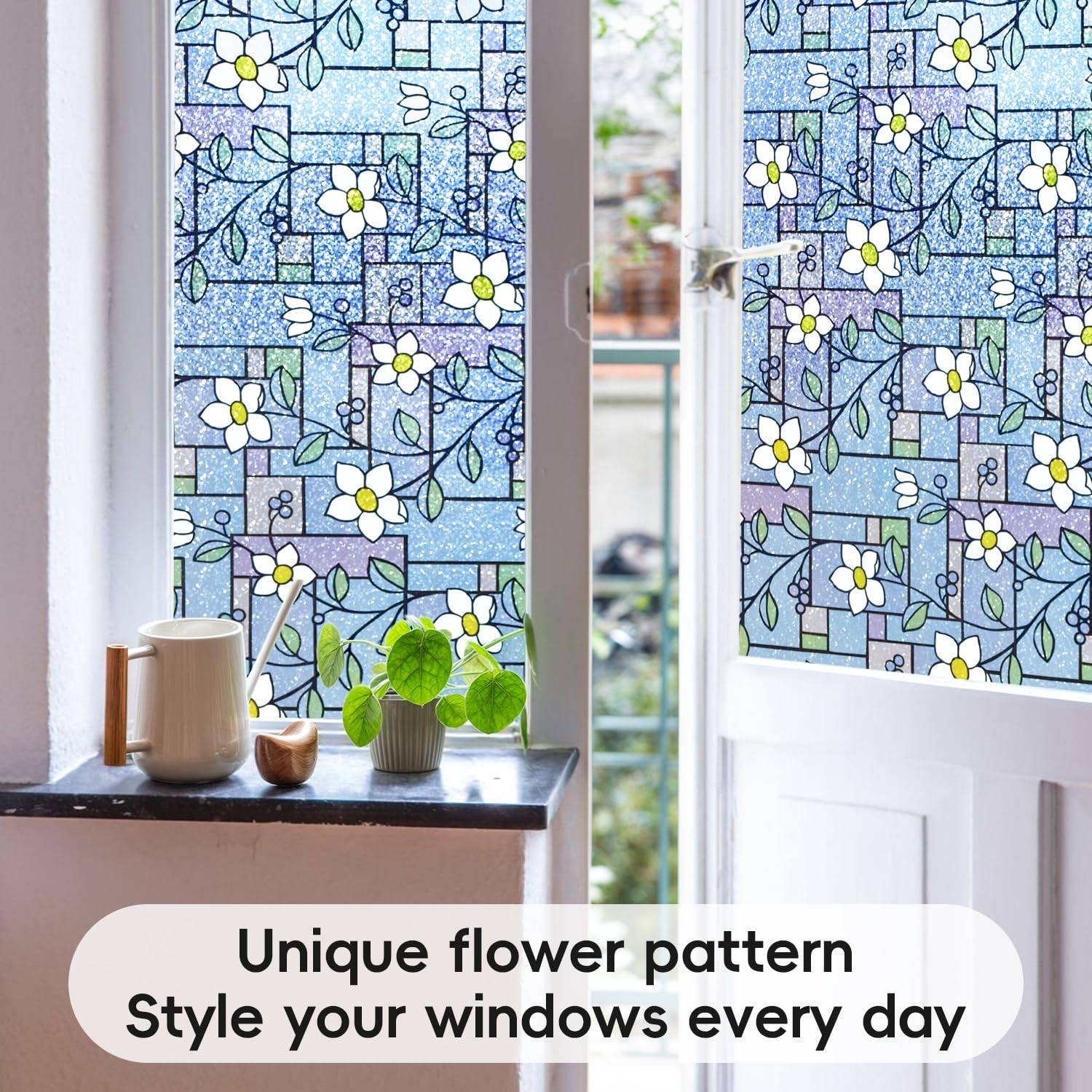 DUOFIRE Stained Glass Window Film Color Flower 17.4 x 78.7 inches, Dp003-1