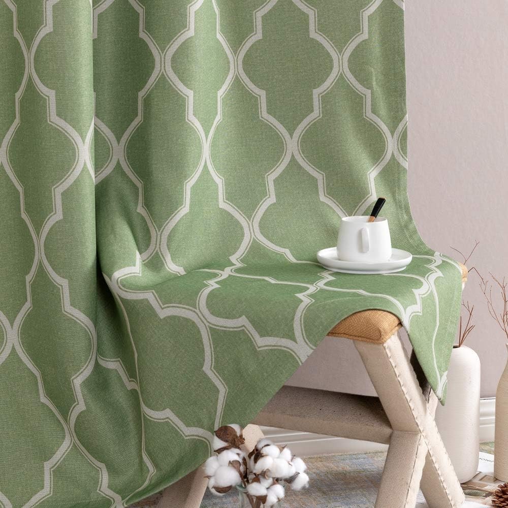 Moroccan Print Curtains Living Room 2 Panels Linen Textured Thermal Grommet 63″
