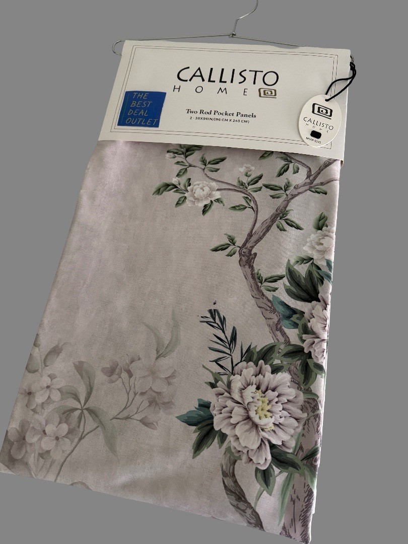 CALLISTO Window Curtains 2 Panels 38 X 96″ Heron Birds Drapers Back Tab Grey