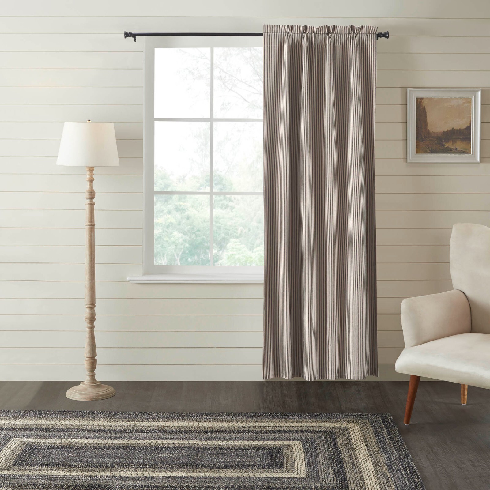 Sawyer Mill Charcoal Ticking Stripe Blackout Panel 84×40 CURTAIN Black VHC