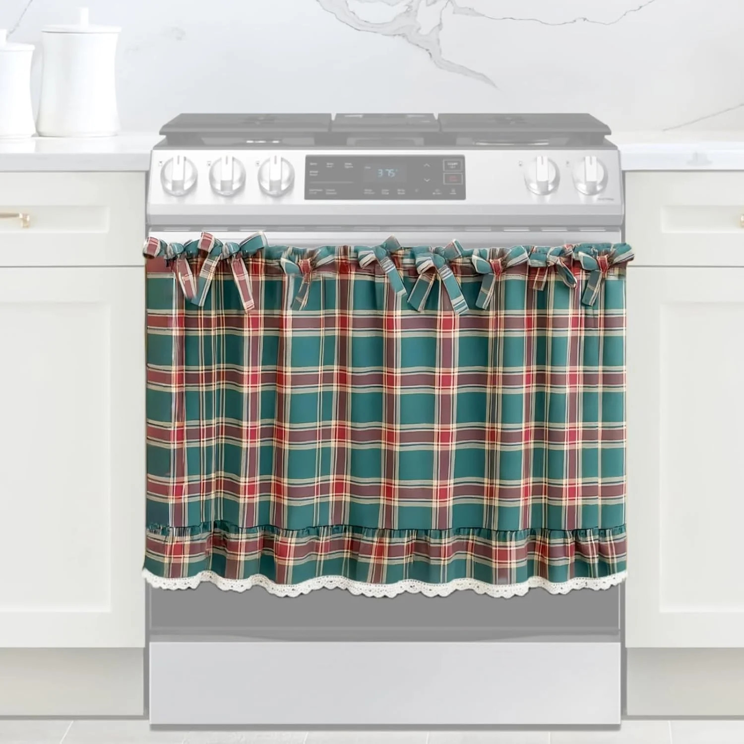 Green Handmade Oven Skirt for Farmhouse Kitchen Decor, Cotton Blend Stove Cover