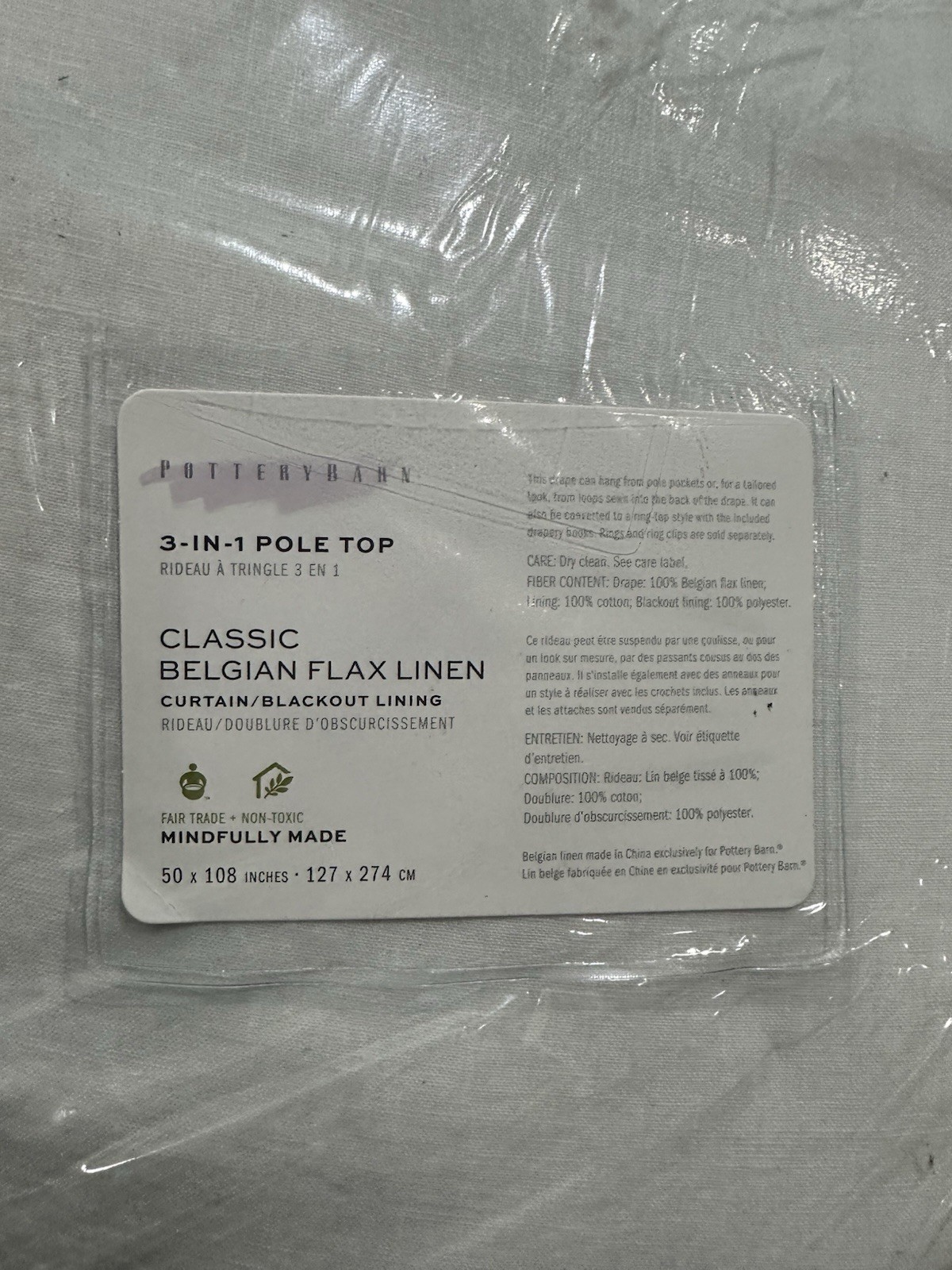 Pottery Barn 2 Belgian Flax Drapes blackout 50×108″ white