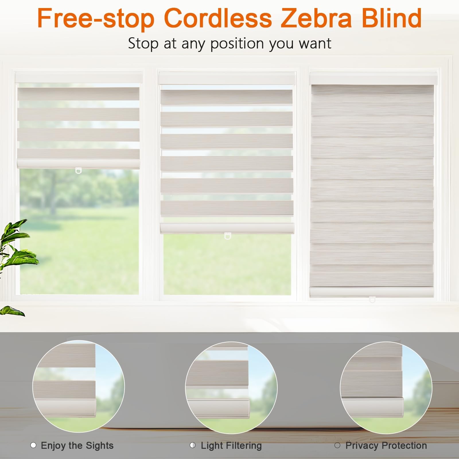 Bricurtex Zebra Roller Blinds 35×72 Beige Cordless Layered Privacy Window Shade
