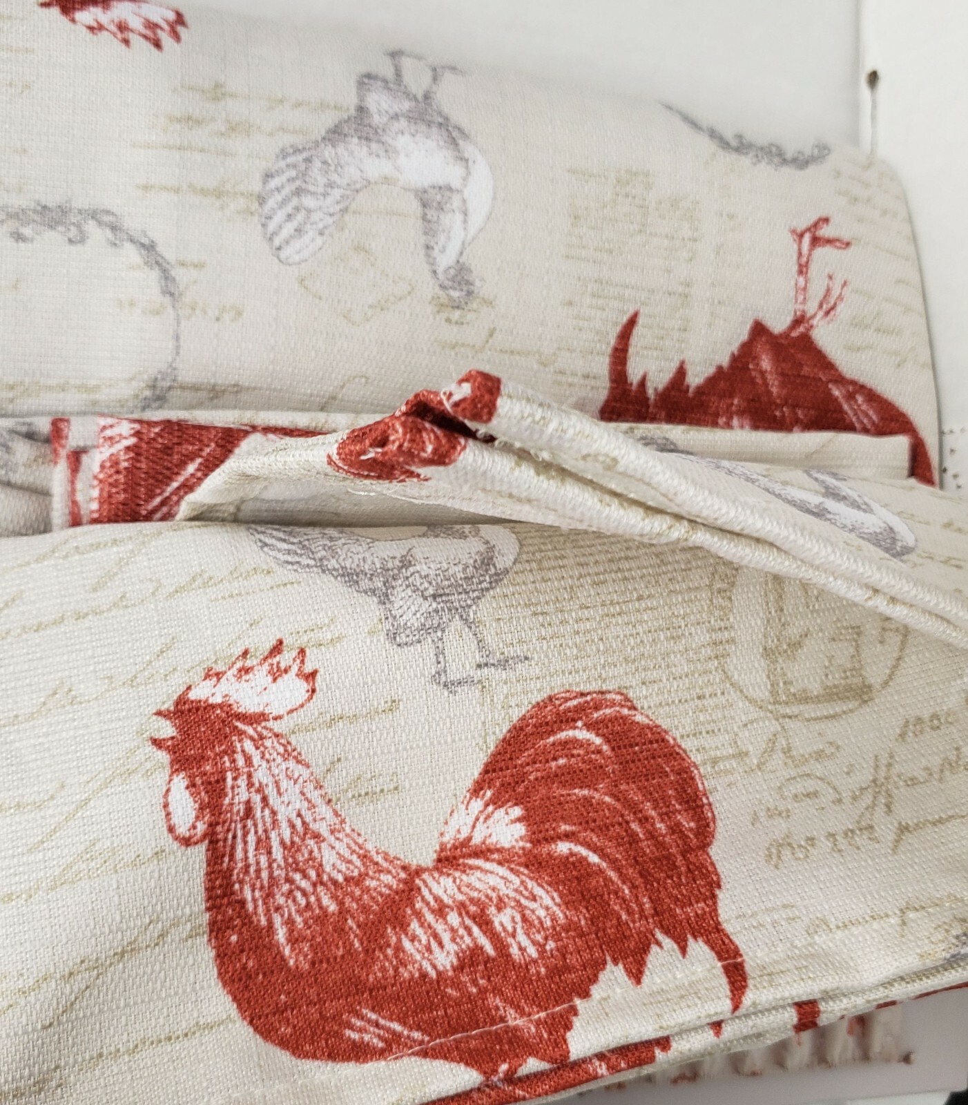 3 pc. Curtains Set: Valance (56″x14″) & 2 Tiers (28″x36″) ROOSTER & STAMPS, VC
