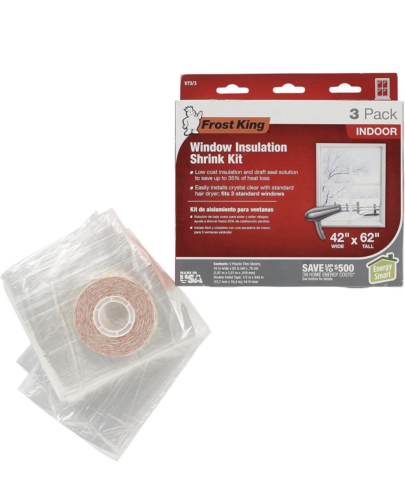 Lot Of (2) Frost King Window Winterizing Insulation Shrink Kit 42in x 62in