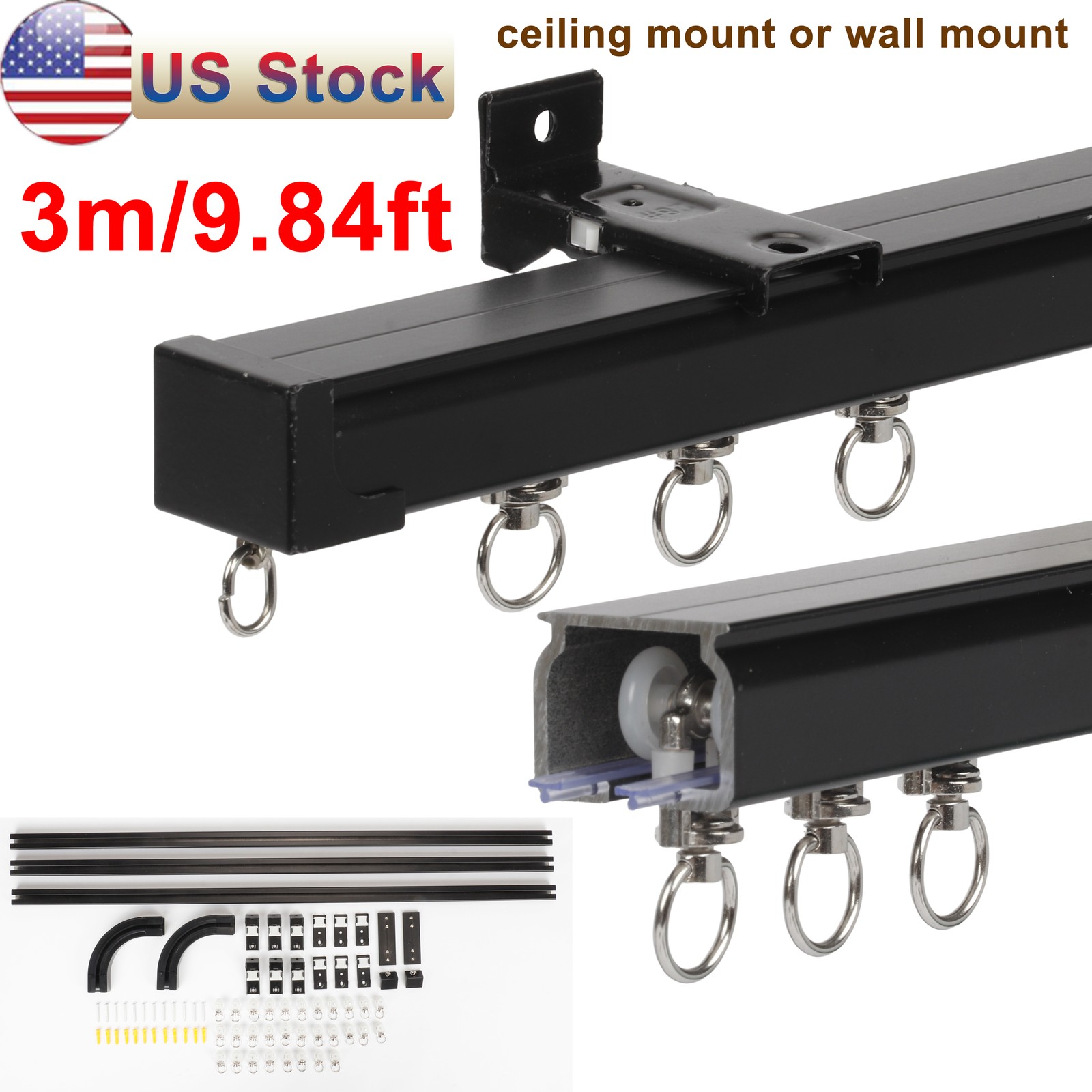 3M Heavy Duty Alloy Curtain Track Rail Set Ceiling or Wall Mounting Room Divider