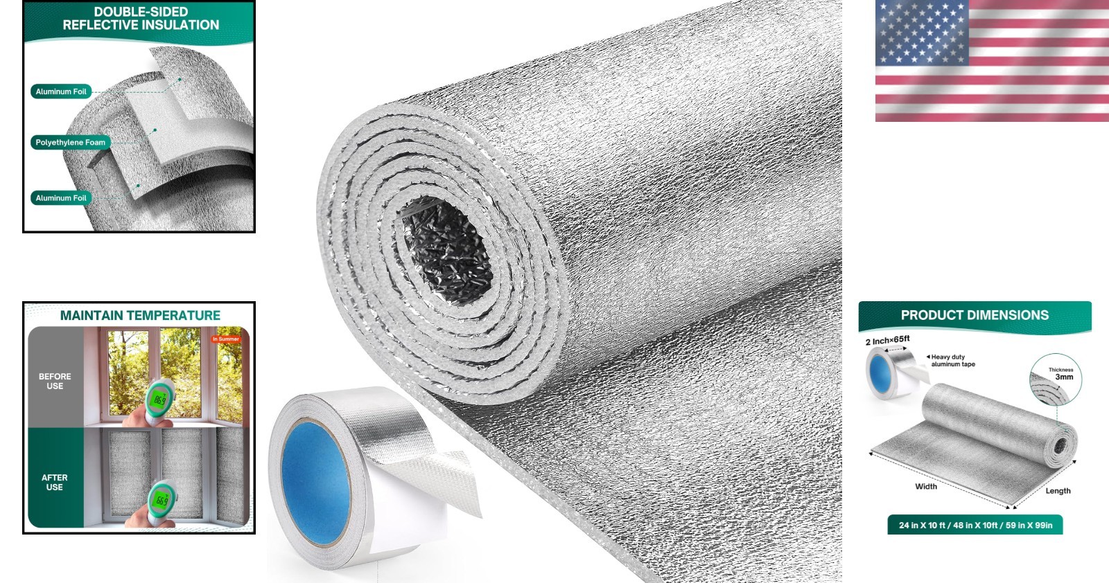 All-Season Reflective Window Insulation 24×10 ft – Blocks Heat & Cold