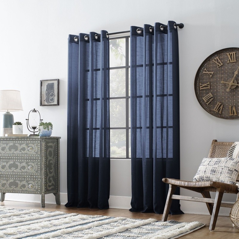 Slub Textured Linen Blend Grommet Top Curtain Panel Light Filtering Semi-Sheer