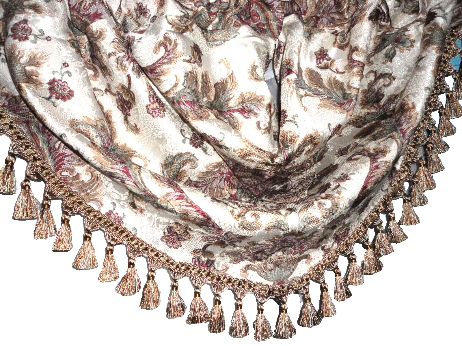 CHAPEL HILL SERAFINA FLORAL PAISLEY DAMASK GREEN IVORY WATERFALL VALANCE 48X33