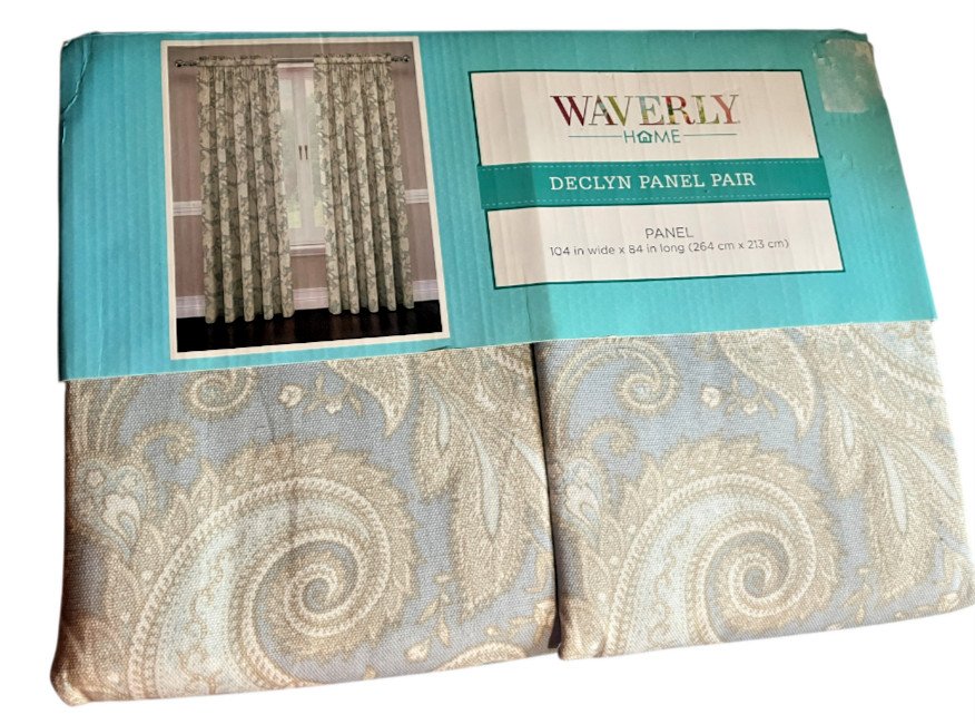 Traditions by Waverly Declyn Paisley Rod Pocket Curtains Panels Blue Gray 52×84″