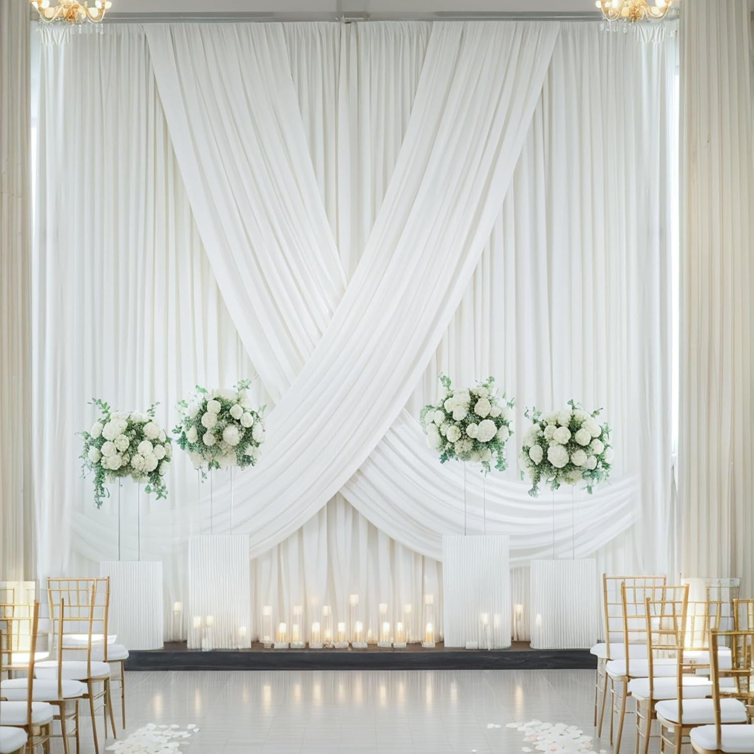 Ivory Ceiling Curtain Panels 10ft x 20ft for Weddings & Parties – 2 Pack