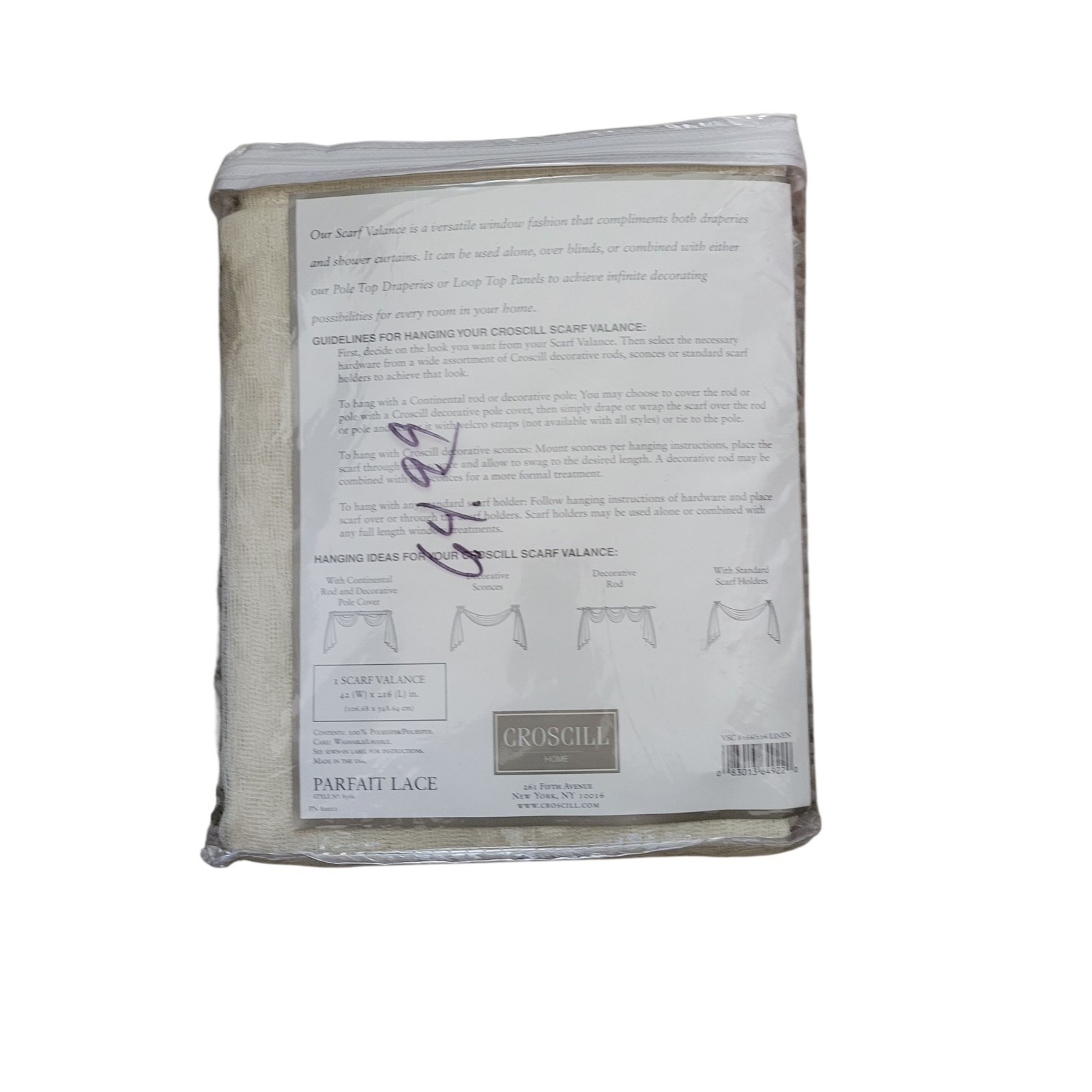 Croscill Home Scarf Valance Parfait Lace Linen 42″ X 216″ New