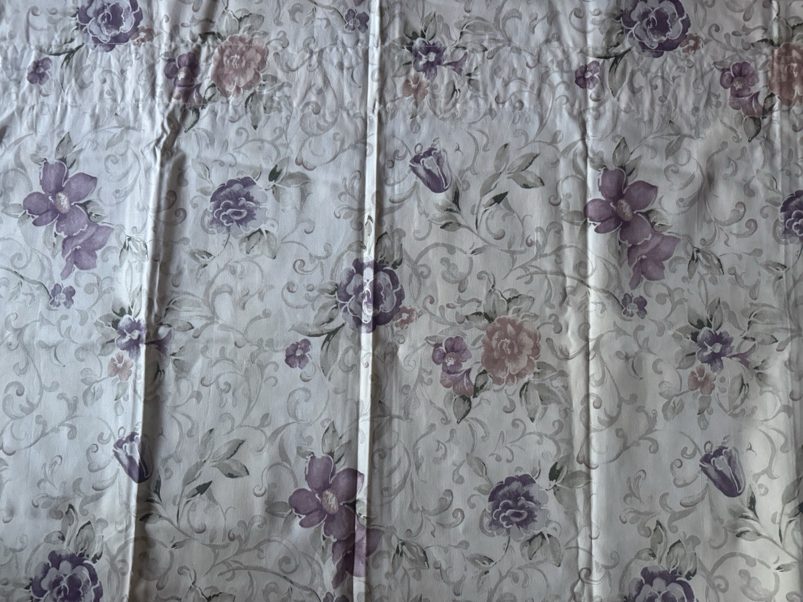 6 Floral Curtain Set 4 Panels Ea41”X65” 2 Valances 41”X13.5” USA Lavender Cream