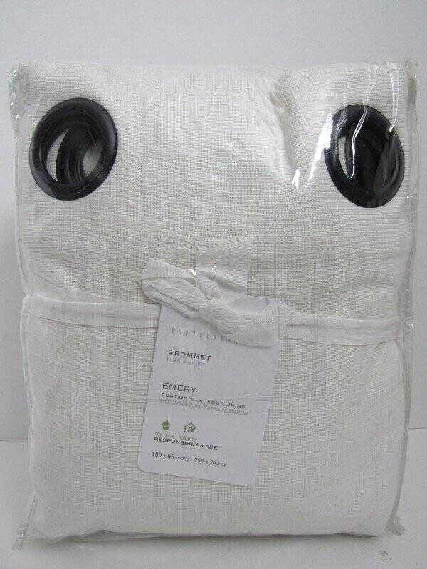 Pottery Barn Emery Linen Antique Bronze Grommet B/O Curtain 100 x 96′ Ivory New
