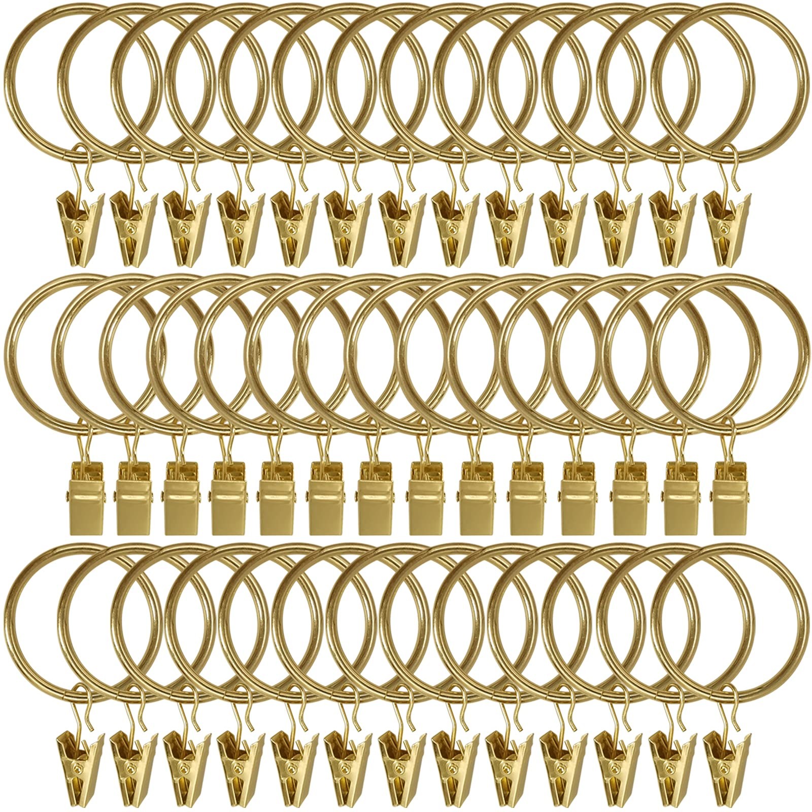 40 Pack Curtain Rings w/ Clips 1.5in Metal Drapery Hooks Gold