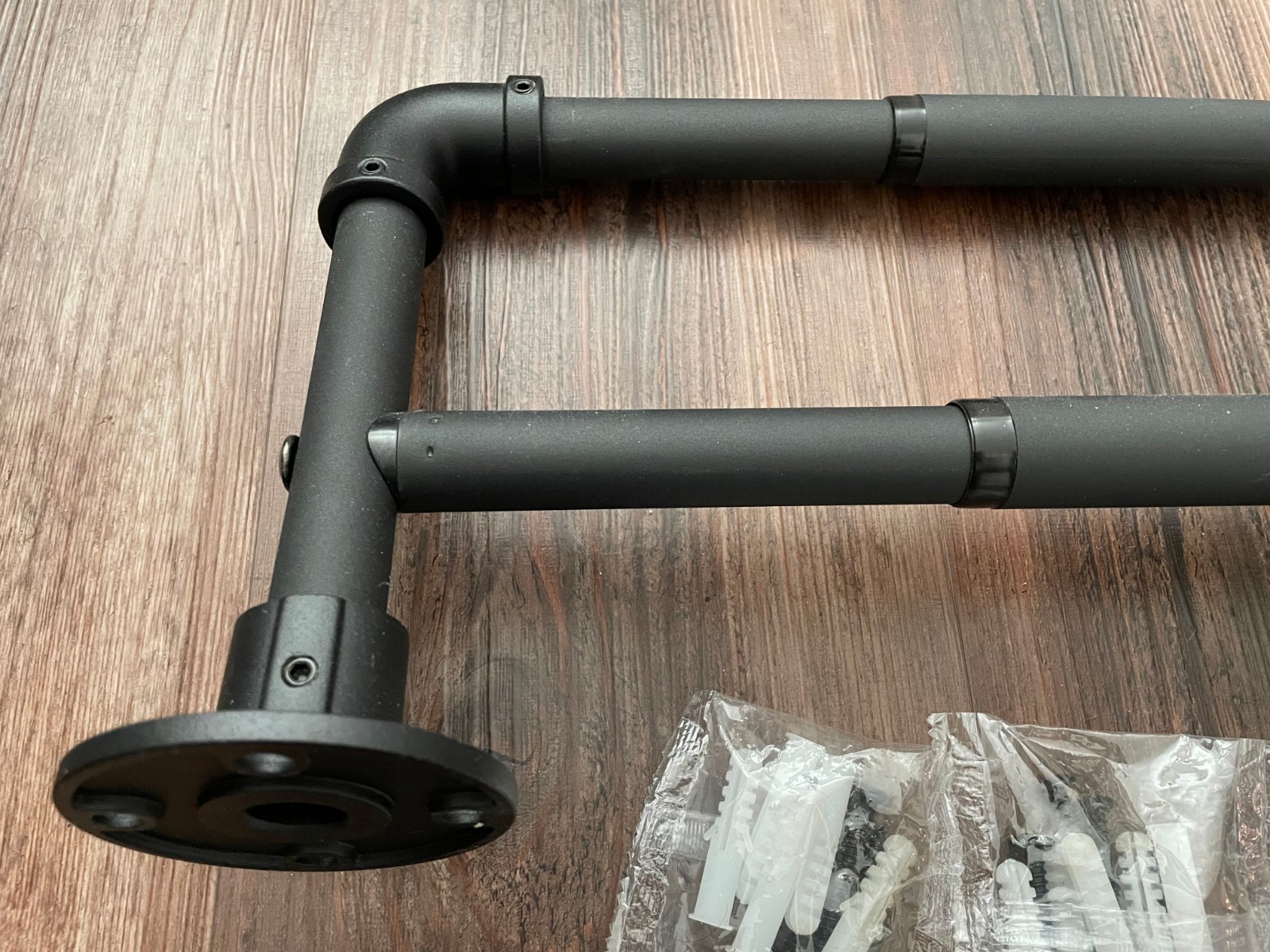 Adjustable 32-80 Inch Double Black Curtain Rod Industrial Pipe Wrap Around NOB