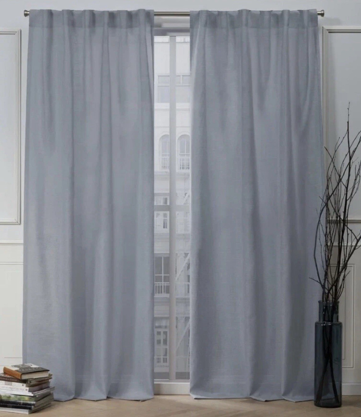 Nicole Miller Faux Linen Slub Hidden Tab Top Panel Pair – 54X96 Chambray Blue