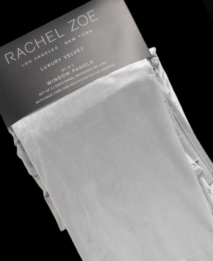 2 Rachel Zoe Curtain Panels VELVET 38” x 96” LUXURY Gray Silver Curtain Set NEW
