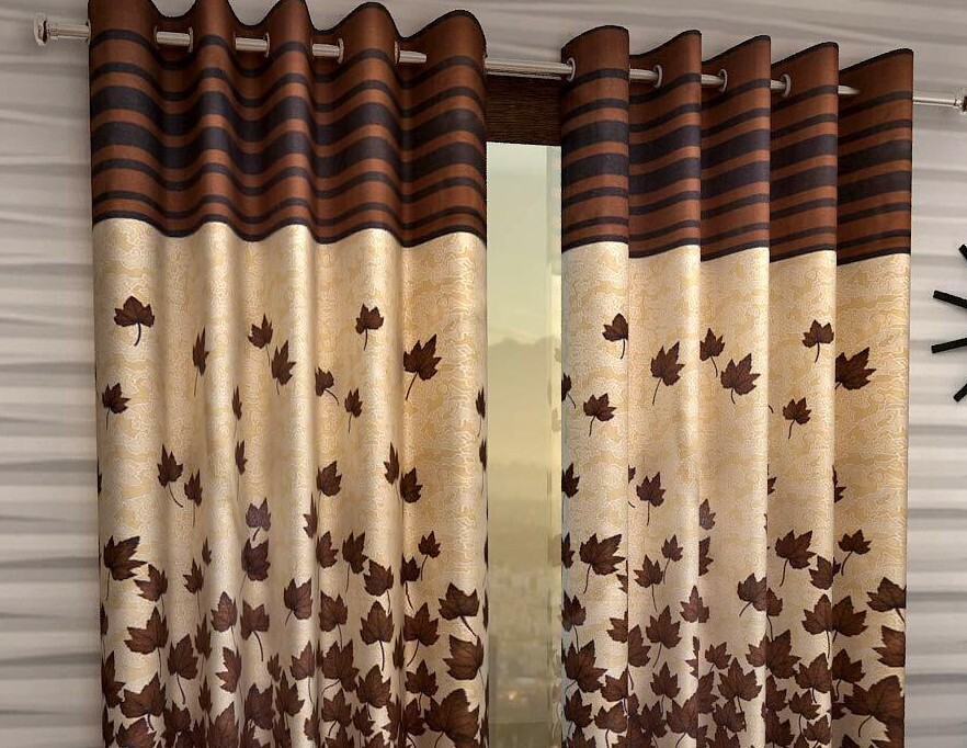 2 Piece Mapple Leaves Eyelet Grommet Door Window Curtains Set 5 7 9 Feet Brown