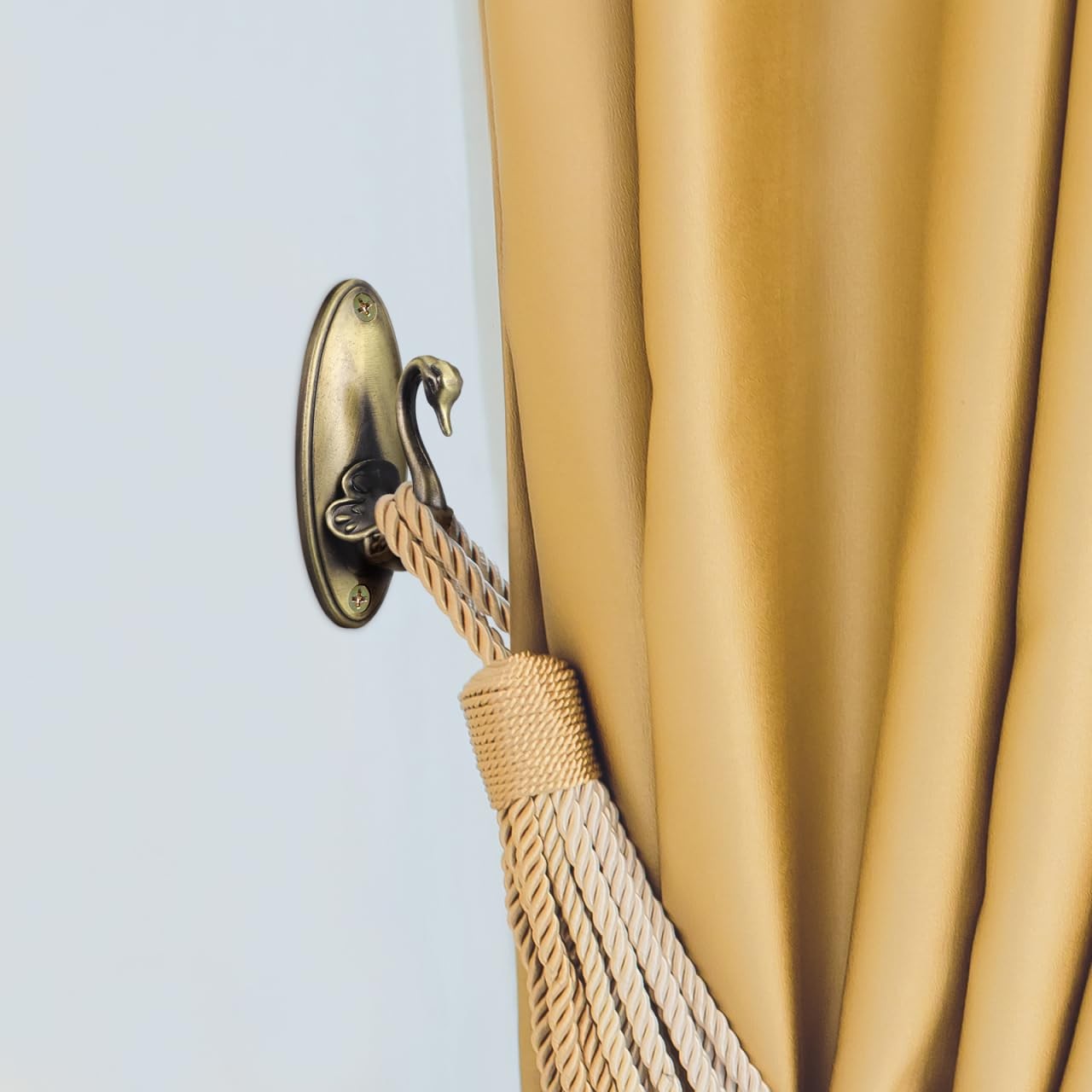 2pcs Swan Hook Curtain Holdbacks: Vintage Swan Wall Hooks Golden Alloy Holdba…