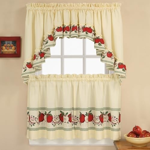 CHF & You Red Delicious Country Apples 3-Piece Window Curtain Tier Set, 56 in X