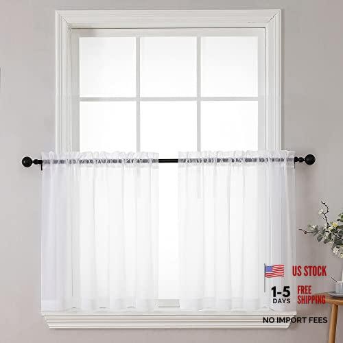 Set of 2 White Sheer Tier Curtains – 24″ Length – Small 42″W x 24″L