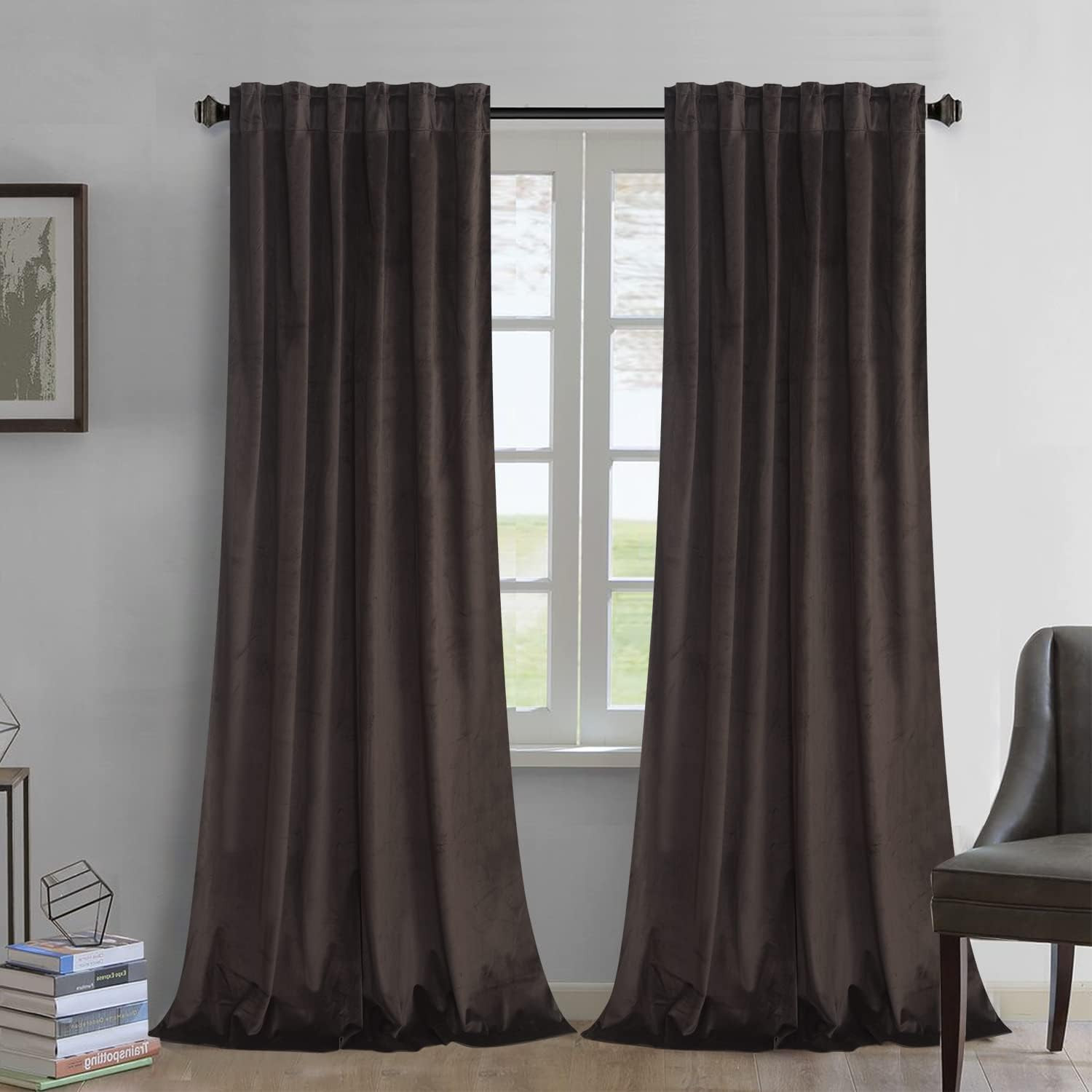 Velvet Curtains Charcoal Gray Set of 2 52×84 In Back Tab Rod Pocket Light Dim