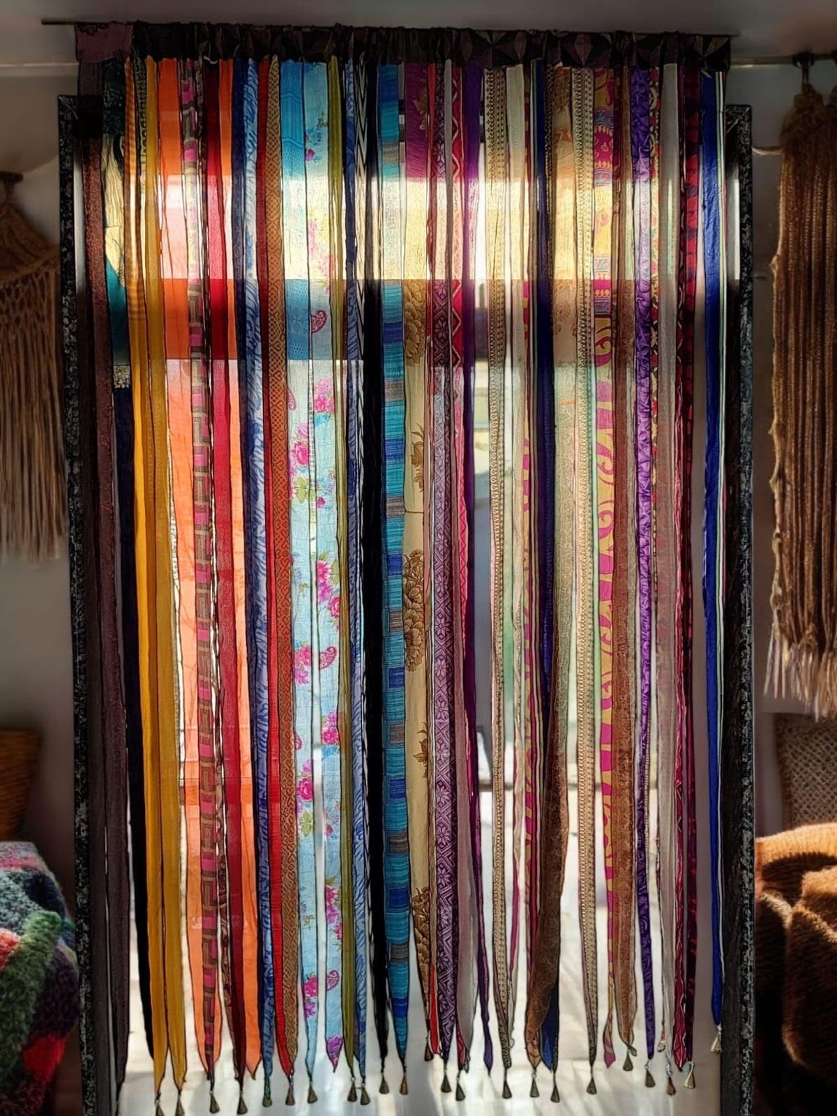 Mango Gifts Old Silk Sari Multicolor Ribbon Doorway Curtain Hippie Bohemian R…