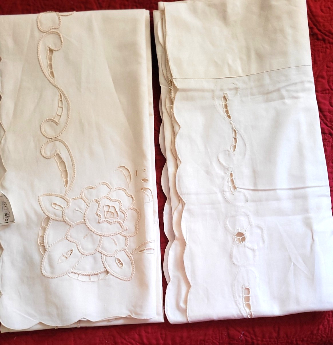 NEW VTG Cream /White Cutwork Embroidered Curtain Panels 2 Piece Set 86″X34″ Each