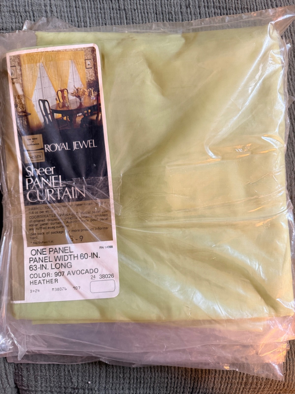 Lot of 5 Vtg Sears Royal Jewel Sheer Curtain Panels 60×63 Avocado Green Heather