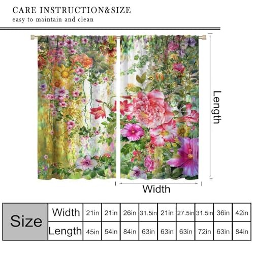 Flower Blackout Curtains Spring Garden 20″W x 45″L (Pack of 2) Floral-3