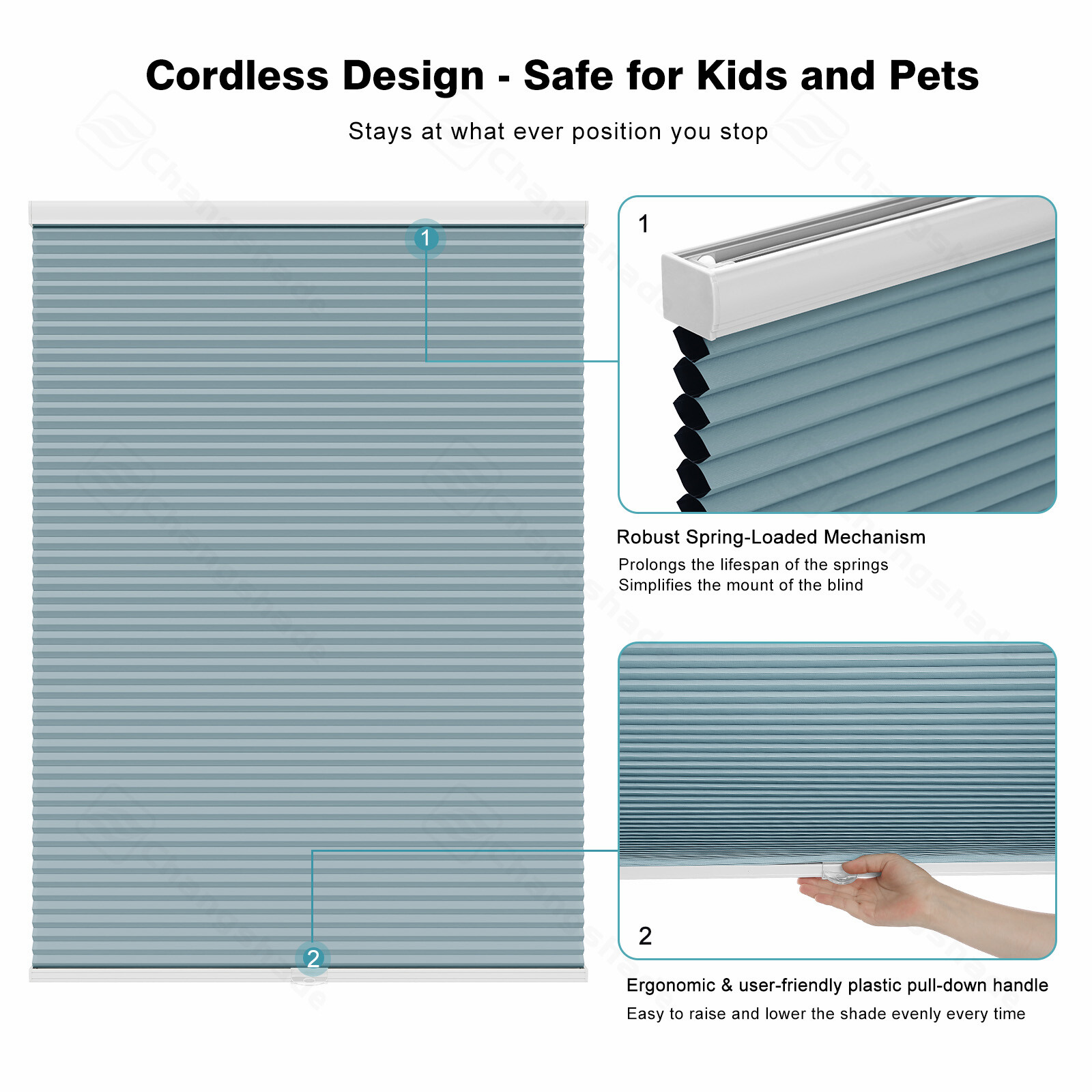 Changshade CUSTOM SIZE Cordless Window Shades 1.5inch Blackout Cellular Shades